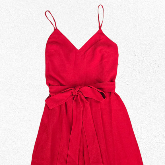 Dress the Population Red Rouge Stevie V Neck Wide Leg Belt Jumpsuit Size Medium - Picture 13 of 15